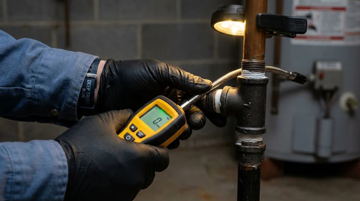 Gas leak detection with electronic sniffer by Johns Plumbing LLC in Thiells