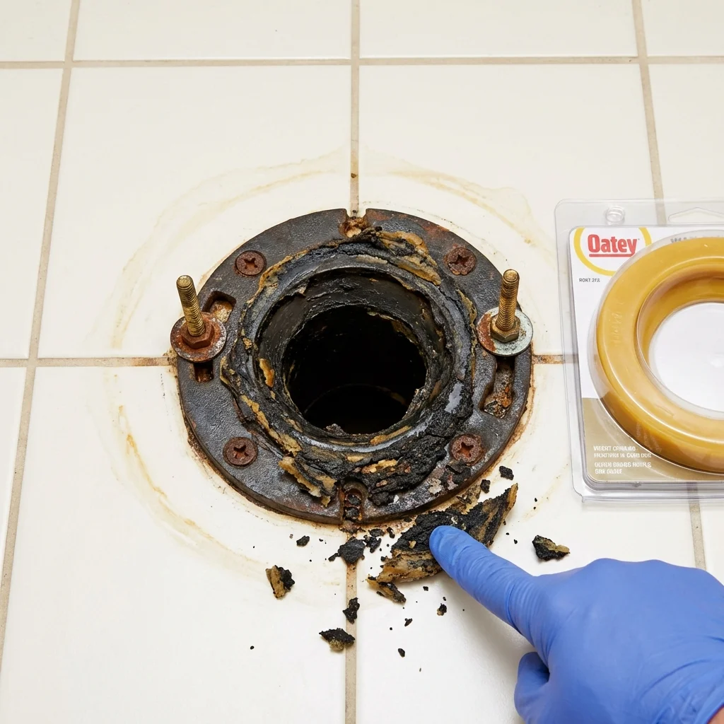 Failed wax ring showing water seepage at the base of a toilet in a Thiells, NY home